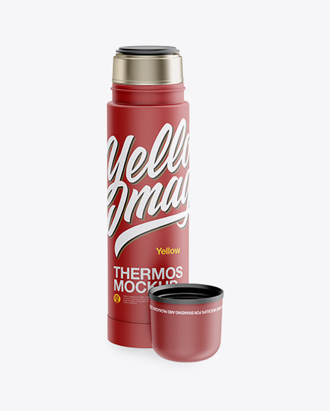 Opened Matte Thermos Mockup - Mockup termo