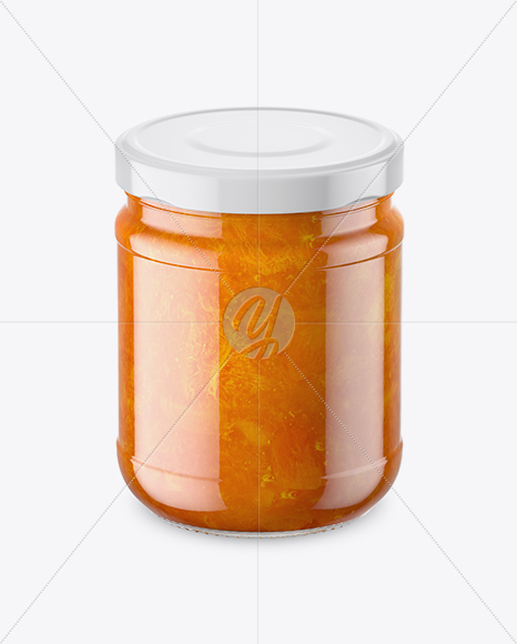 Clear Glass Jar with Apricot Jam Mockup - High-Angle Shot