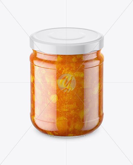 Clear Glass Jar with Apricot Jam Mockup - High-Angle Shot