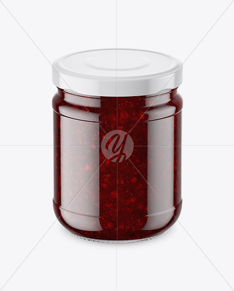 Clear Glass Jar with Cranberry Jam Mockup - High-Angle Shot