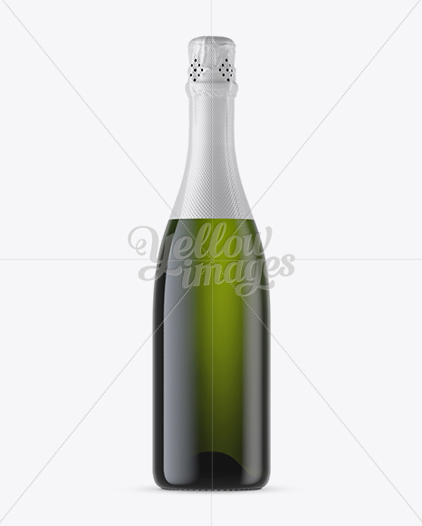 Green Glass Champagne Bottle with Textured Foil Mockup