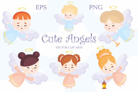 Cute angels. Vector clip arts - Religion