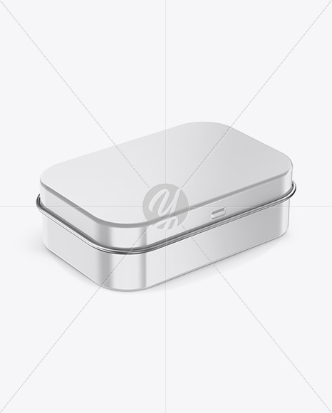 Glossy Tin Box Mockup - Half Side View (High-Angle Shot)