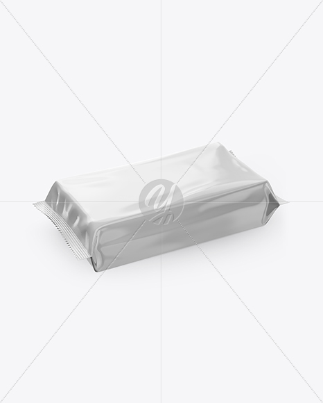 Glossy Snack Pack Mockup - Half Side View (High-Angle Shot)