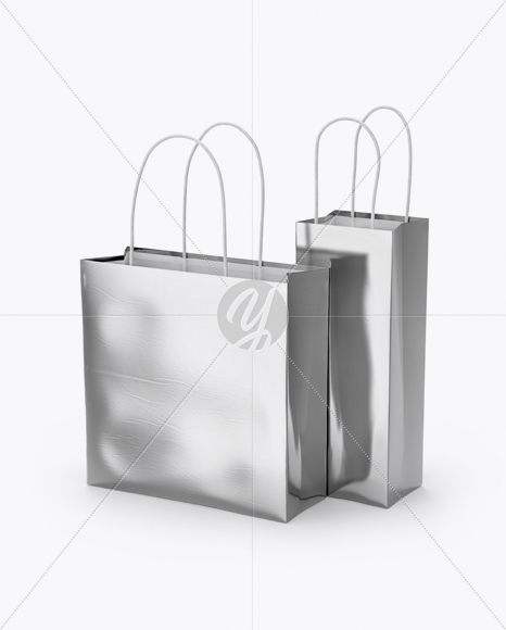 Two Metallic Paper Bags Mockup - Half Side View