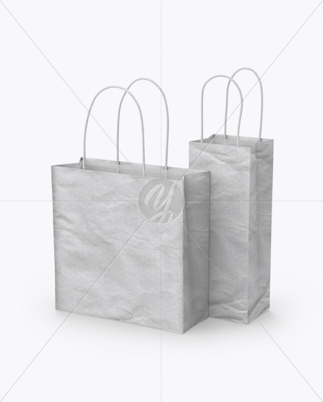 Two Kraft Paper Bags Mockup - Half Side View