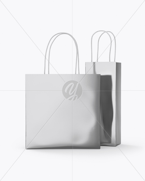 Two Metallic Paper Bags Mockup - Half Side View