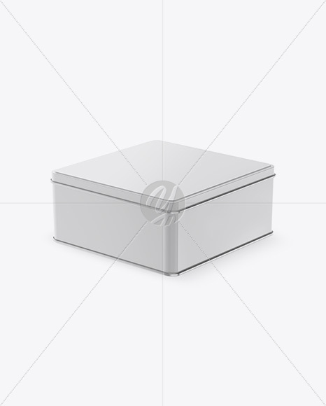 Glossy Square Tin Box Mockup - Half Side View (High-Angle Shot)