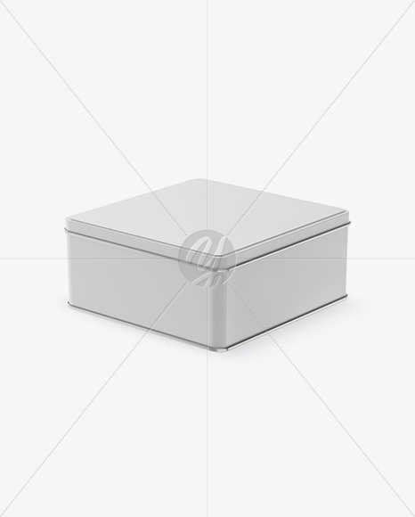 Matte Square Tin Box Mockup - Half Side View (High-Angle Shot)