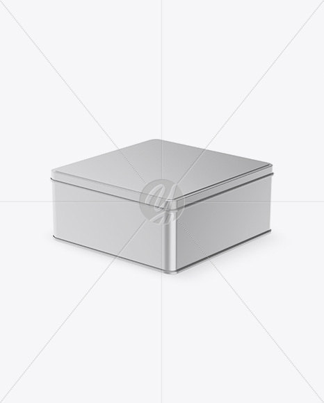 Matte Metallic Square Tin Box Mockup - Half Side View (High-Angle Shot)