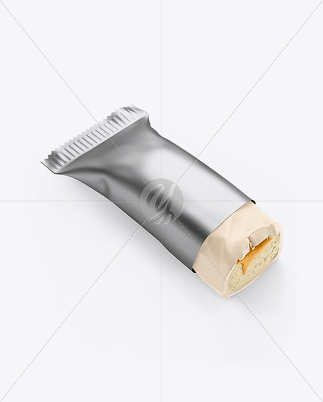 Opened Metallic Snack Bar Mockup - Half Side View