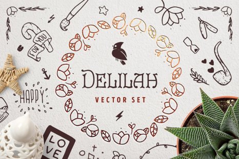 Delilah – Hand Drawn Vector Set - Floral illustrations