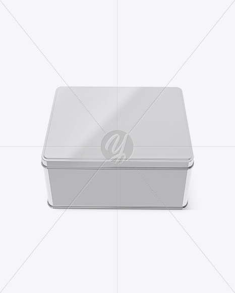 Glossy Square Tin Box Mockup (High-Angle Shot)