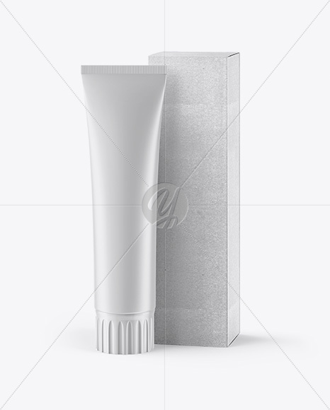 Matte Toothpaste Tube &amp; Kraft Paper Box Mockup