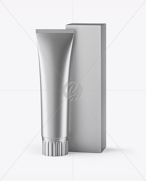 Matte Metallic Toothpaste Tube & Paper Box Mockup