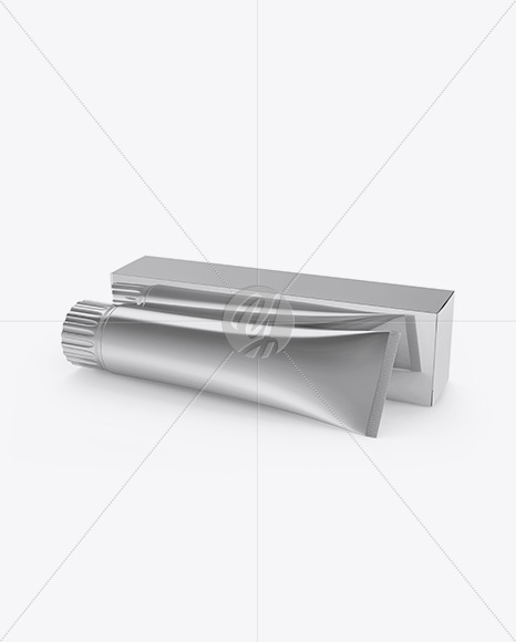 Metallic Toothpaste Tube & Paper Box Mockup