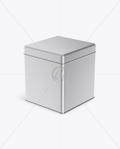 Matte Metallic Square Tin Box Mockup - Half Side View (High-Angle Shot)