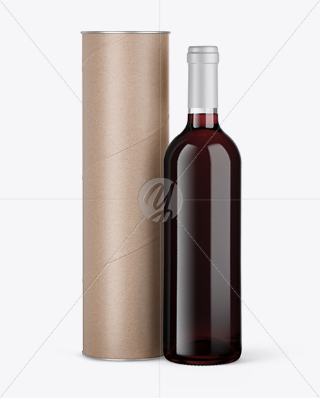 Clear Glass Red Wine Bottle and Tube Mockup