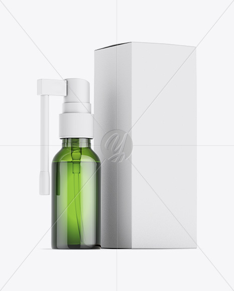 Green Spray Bottle W/ Matte Paper Box Mockup