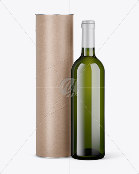 Green Glass Wine Bottle and Tube Mockup