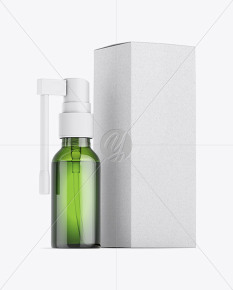 Green Spray Bottle W/ Kraft Box Mockup