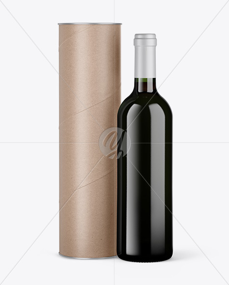 Green Glass Red Wine Bottle and Tube Mockup