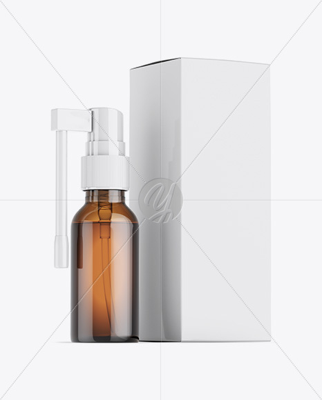 Amber Spray Bottle W/ Glossy Paper Box Mockup