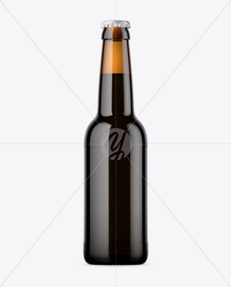 330ml Amber Bottle With Dark Beer Mockup