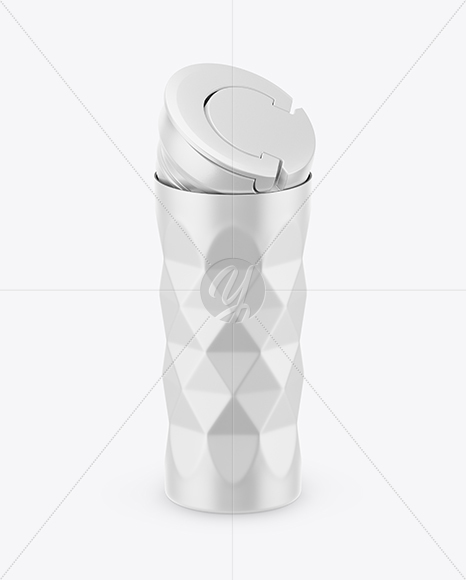 420ml Opened Matte Vacuum Coffee Cup Mockup (High-Angle Shot)