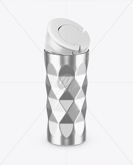 420ml Opened Stainless Steel Vacuum Coffee Cup Mockup (High-Angle Shot)