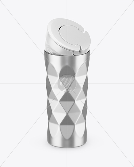 420ml Opened Matte Stainless Steel Vacuum Coffee Cup Mockup (High-Angle Shot)