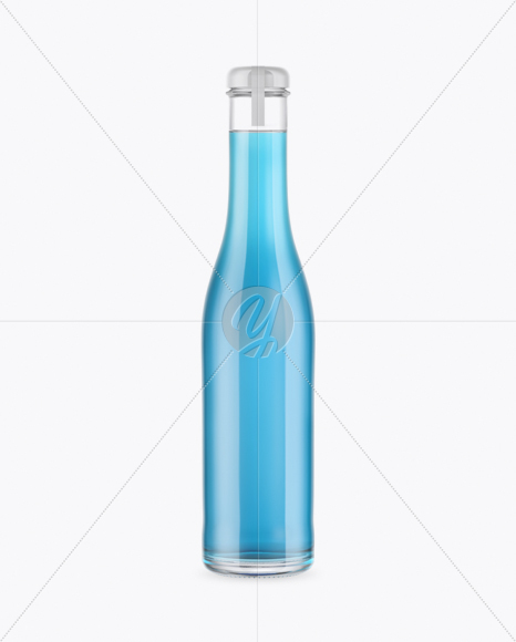 Clear Glass Bottle With Blue Drink Mockup