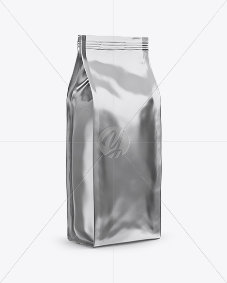 Glossy Metallic Coffee Bag Mockup - Half Side View