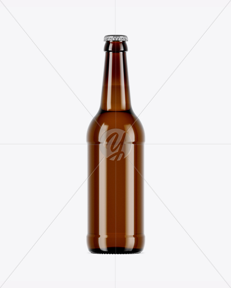 Amber Glass Bottle With Lager Beer Mockup