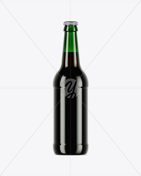 Green Glass Bottle With Dark Beer Mockup