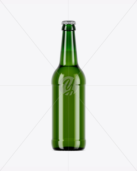 Green Glass Bottle With Lager Beer Mockup