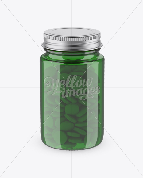 Green Pill Bottle With Metal Cap Mockup - High-Angle Shot