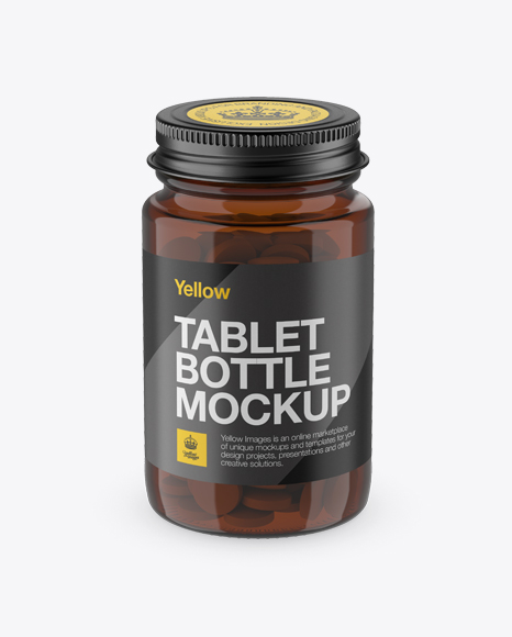 Amber Pill Bottle With Metal Cap Mockup - High-Angle Shot - Mockup metal plate