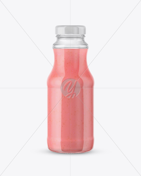 Clear Glass Bottle with Strawberry Smoothie Mockup