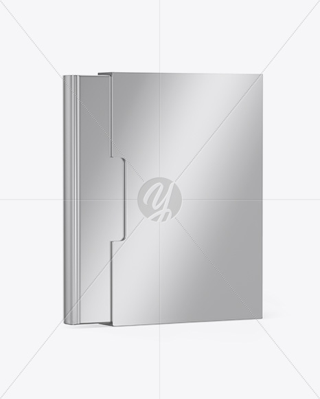 Metallic Box With Book Mockup - Half Side View