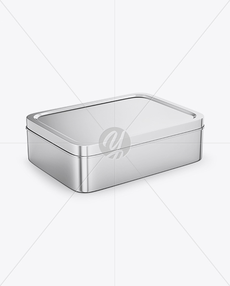 Metallic Tin Box Mockup - Half Side View (High-Angle Shot)