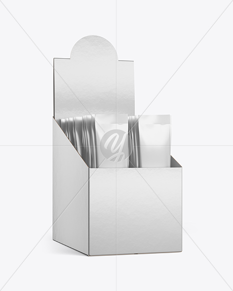 Opened Box w/ Sachets Mockup - Half Side View - Free Download Images