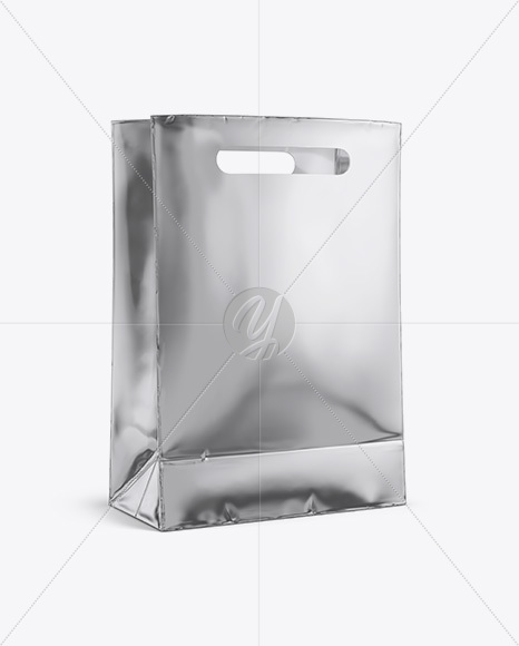 Metallic Shopping Bag Mockup - Halfside View (Eye-Level Shot)