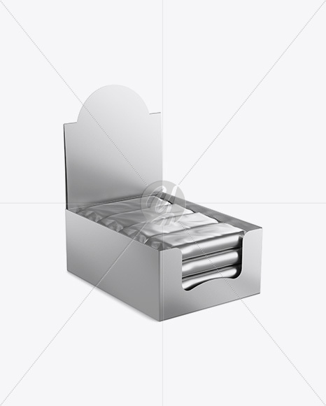 16 Snack Bars Metallic Display Box Mockup - Half Side View (High-Angle Shot)