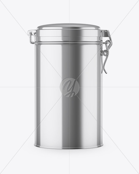 Metallic Tea Round Jar With Locking Lid Mockup