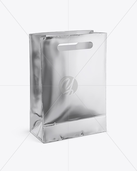 Metallic Shopping Bag Mockup - Halfside View (High Angle Shot) - Free