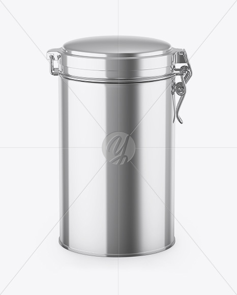 Metallic Tea Round Jar With Locking Lid Mockup - High-Angle Shot