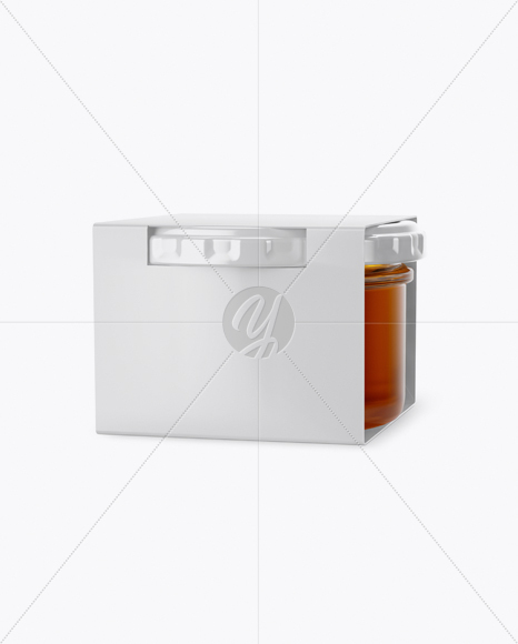 Clear Glass Honey Jar in Paperboard Sleeve Mockup