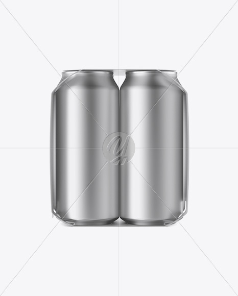 Carton Carrier W/ 4 Matte Metallic Cans Mockup - Side View