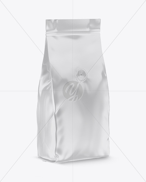 Glossy Coffee Bag with Valve Mockup - Half Side View